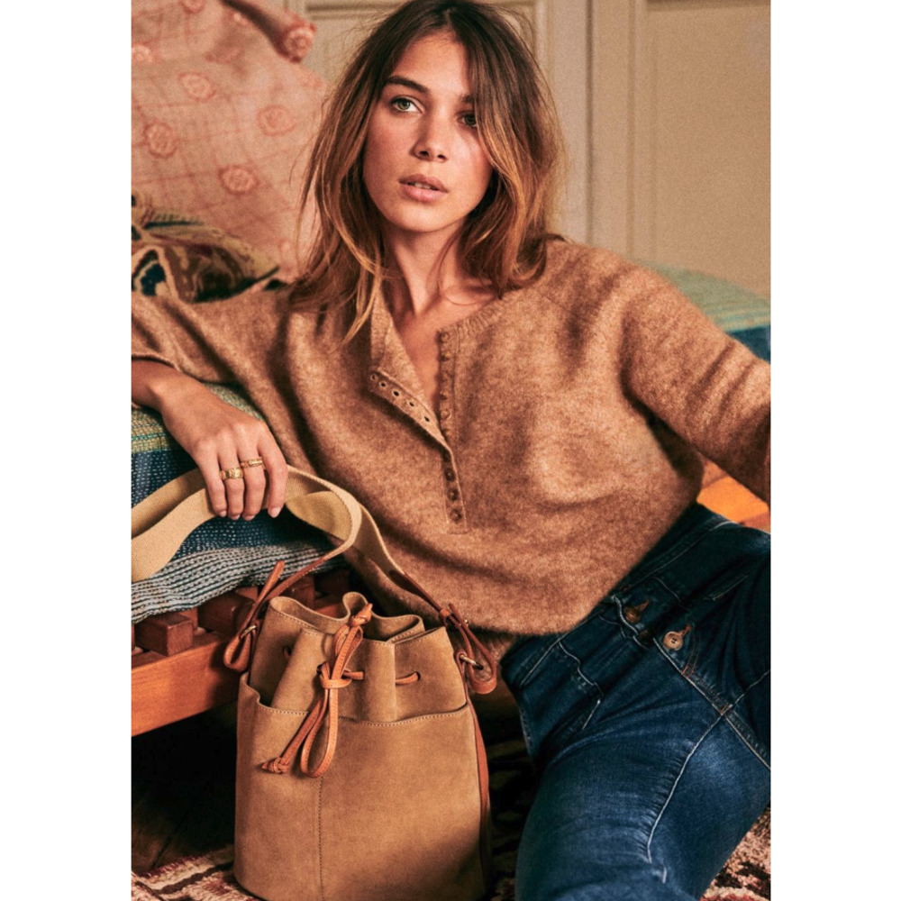 Sezane Camel Crew Neck Sweater